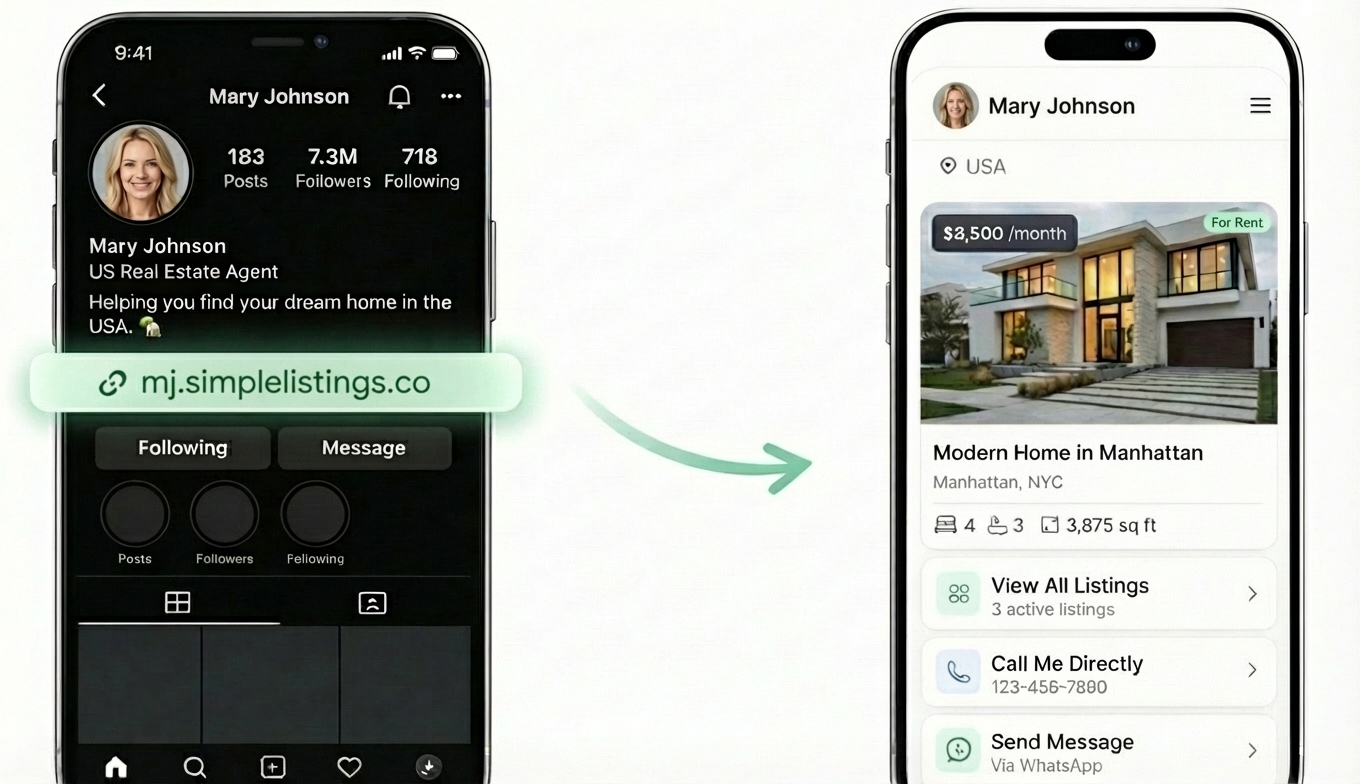 Instagram profile linking to property listings catalog